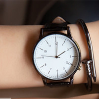 大表盘情侣手表女学生韩版简约时尚潮流皮带石英男表原宿风非机械
