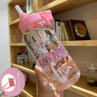 大容量吸管玻璃水杯便携茶杯子男女学生创意个性潮流网红ins风的