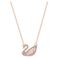 粉色小天鹅项链女韩版简约学生水晶吊坠气质锁骨链18k玫瑰金饰品