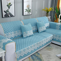 蕾丝花边沙发垫罩素色飘窗坐垫子布艺加厚防滑靠背盖布巾全包四季