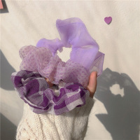 GA三只装紫色系大肥肠发圈超仙少女心格子发饰复古学生扎头发皮筋