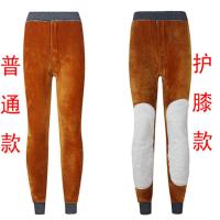 [中老年男士保暖棉裤]加绒加厚打底棉裤高腰护膝双层内穿热能裤 麻黑 2XL 没护膝(120-160斤)