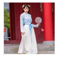 广袖汉服女魏晋风古装中国风夏季仙气飘逸古风女装印花齐腰襦裙 两件套[上衣+裙子] XL