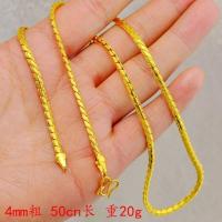 不掉色镀金项链 镀黄金真金色项链越南纯沙金项链 社会霸气男项链 扁蛇骨项链