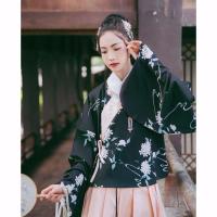 汉尚华莲传统改良汉服女印花交领琵琶袖单层日常齐腰襦裙学生古装 [黑色]上衣 S