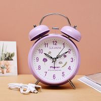 闹钟静音床头简约创意学生卡通闹铃时钟多功能金属儿童夜光小闹表 水果绿 3寸-无灯[电池版]