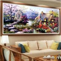 印花十字绣线绣2018新款客厅卧室花园小屋欧式小幅满绣风景山水画 生态棉线满绣精准印花70X40CM