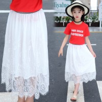 女童纱裙半身裙假两件套装2020夏装韩版时髦中大童中长公主女童裙 单件白色半身裙 120码建议身高115cm