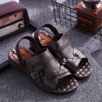 沙滩鞋凉鞋男士拖鞋休闲爸爸中老年防滑厚底套鞋个性仿皮罗马夏季 M底 棕褐色 40