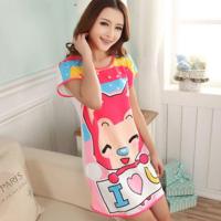 睡裙女夏季可爱卡通短袖睡衣学生中裙套装韩版少女薄款孕妇家居服 阿狸 XXL码