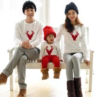 2020亲子装秋季新一家三口四口小鹿全棉卫衣全家装婴儿爬服母女装 白色 哈衣/爬服[3-5个月]