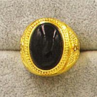 越南沙金镶宝石戒指 欧币镀金霸气个性男士福发财开口可调节戒指 椭圆黑曜石活口(编号1)