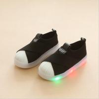 男童亮灯鞋中小童白色贝壳头板鞋2018新款百搭宝宝休闲闪光学步鞋 218 黑色 21码内长13厘米