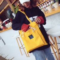 包包女2021原宿风斜挎帆布包女学生韩版单肩ins手提百搭简约布袋 兜穿绳 黄色
