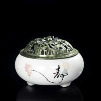 [香熏]冰裂香炉陶瓷熏香炉供佛香薰檀香驱蚊居家日用 陶瓷白色静香炉送48盘檀香一盒