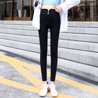 夏季外穿打底裤女薄款高腰紧身黑色小脚女学生韩版九分裤子女 [高品质v槽金扣]后口袋(显瘦新款) S [建议70-80斤]