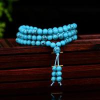 新款绿松石手链108颗手串佛珠925银男女情侣款藏式民族风礼物饰品 绿松6mm三圈
