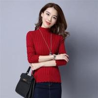 加绒加厚秋冬新款女装套头韩版修身长袖加厚毛衣女半高领打底衫女 红色 S[80-100斤]