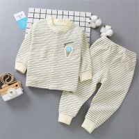 婴儿内衣套装纯棉春秋宝宝秋衣秋裤睡衣家居服新生儿衣服0到3个月 开衫条纹冰激凌黄色 73cm建议身高73左右