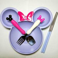 小麦秸秆防摔卡通儿童餐具碗筷套装米奇碗宝宝辅食碗吃饭餐盘套装 北欧蓝(蝴蝶碗) [小麦勺叉一副]