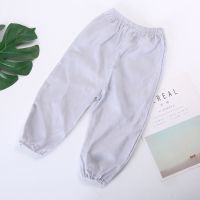 宝宝薄款防蚊裤棉麻夏季男女儿童宽松灯笼裤婴儿萝卜裤小童空调裤 纯色灰色 100