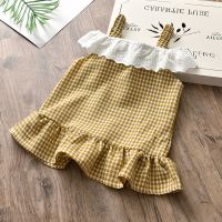 女宝宝春装新款裙子中小童百搭洋气连衣裙无袖女童夏款吊带格子裙 黄色 130