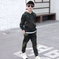 男童春装套装2020新款中大童秋装迷彩服儿童卫衣两件套韩版潮衣服 军绿色 双下摆迷彩套装qx102款 110 建议身高【
