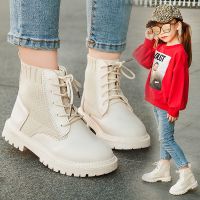 女童靴子秋冬加棉新款韩版平底防滑公主休闲靴皮面儿童加绒马丁靴 A801米白色单靴 27码内长16.4cm