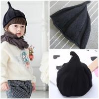 儿童帽子男女童秋冬加厚加绒宝宝帽子韩版潮流婴儿毛线帽护耳冬季 妞妞帽 黑色 适合4-24个月的宝宝