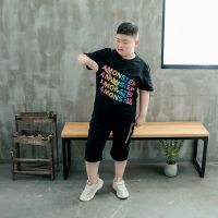 胖男童短袖纯棉t恤男孩夏装半袖中大童加肥加大儿童夏季宽松体恤9 彩色字母黑色[短袖] 140尺码推荐60-85斤