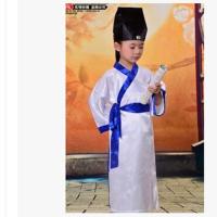 儿童古装小书童服装唐代汉代国学民族服装男童女童宋代书童表演服 男款白色 100