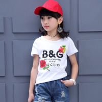儿童纯棉短袖T恤夏装女童装中大童2019夏季新款白色半袖上衣体恤 白色BG款 110cm