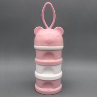 婴儿奶粉盒便携宝宝外出分装奶粉盒子奶粉格大容量分隔盒感温勺 卡通款粉色