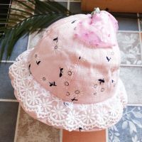 送宝宝袜春季儿童盆帽男女宝宝帽子3-15个月婴儿帽遮阳防晒公主帽 蕾丝花朵款玉粉最大48帽围不可调节 帽围46厘米可调节