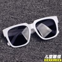 新款儿童太阳镜小孩墨镜宝宝眼镜圆框金属蛤蟆镜男女童遮阳镜 方框款白色 送镜袋