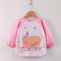 儿童罩衣防水吃饭围兜宝宝饭兜男女童婴儿纯棉长袖围裙护衣反穿衣 EAV粉色帽子大象 90 适合身高80-90厘米