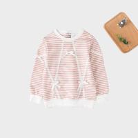 95棉童装女童长袖T恤儿童卫衣中大童女装女童春装小孩衣服女上衣 粉白 110码（建议身高100-110）