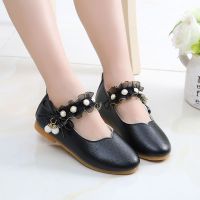女童皮鞋公主鞋 儿童单鞋宝宝学步小孩珍珠花边学生小中大童鞋 712 黑色 21 内长13.5CM