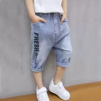 男童短裤儿童中裤牛仔七分裤薄中大童2020夏季童装小男孩弹力马裤 [浅色FRE短裤]七分裤弹力 身高110厘米左右