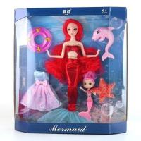 会唱歌3D眼换装芭比娃娃套装美人鱼玩具人鱼公主娃娃生日礼物女生 深红色 普通不带音乐