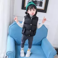 2019韩版儿童马甲男童女童坎肩马甲婴儿宝宝马甲童装外穿背心马夹 纽扣黑色 110