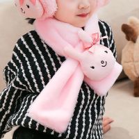 儿童围巾 女男童秋冬新款 小孩 宝宝 围脖 卡通保暖加厚毛绒 围巾 粉色小兔子围巾 只买围巾