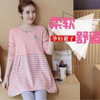 孕妇春装套装时尚款2021新款春秋季棉中长款孕妇装长袖t恤上衣 1812粉色 M
