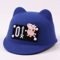 儿童毛呢礼帽秋冬款男童猫耳朵马术帽女童卡通可爱鸭舌帽宝宝帽子 宝蓝 1-3岁-[光板款]