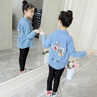 女童衬衫夏薄款长袖外套春秋洋气时尚韩版中大童儿童牛仔衬衣外搭 蓝色 牛仔浅蓝 110 建议身高100cm左右