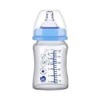 (限抢)高强防摔玻璃 宝宝 奶瓶 防胀气奶瓶 宝宝奶瓶喝水瓶 普通不防摔玻璃180毫升蓝色