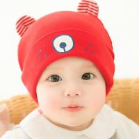 婴儿帽子秋冬季宝宝0-3-6-12个月新生儿睡帽女童胎帽韩版春夏男潮 红色宝贝小熊 仅帽子