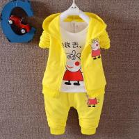 女童春装三件套运动套装2020新款1女宝宝2春秋装3衣服4岁婴儿童装 黄佩佩猪 110 建议3-4岁
