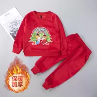 男童装秋冬款金丝绒套装新款中小童加绒加厚卫衣女童秋冬运动套装 金丝绒小牛套装红色-秋冬 90