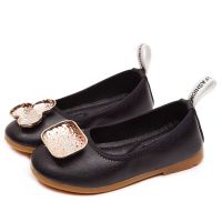 女童单鞋2020秋款儿童网红皮鞋小女孩公主鞋洋气软底一脚蹬豆豆鞋 黑色 21 内长13.2厘米